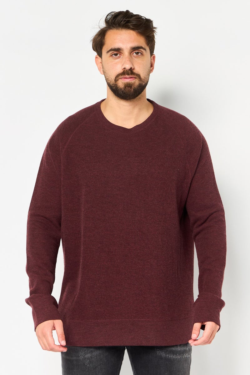 BANANA REPUBLIC Men Crew Neck Ribbed Long Sleeves Sweatshirt, Maroon - Image 1