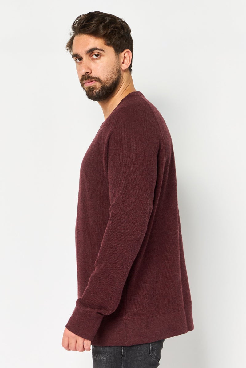 BANANA REPUBLIC Men Crew Neck Ribbed Long Sleeves Sweatshirt, Maroon - Image 3