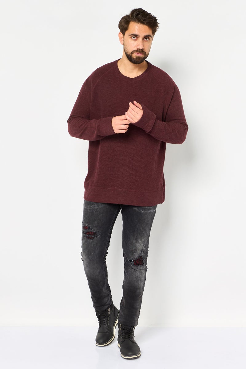 BANANA REPUBLIC Men Crew Neck Ribbed Long Sleeves Sweatshirt, Maroon - Image 2