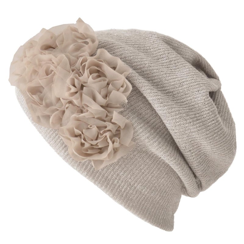 CHARM Womens Flower Beanie Hat - Bonnet Turban Headband Chemo Cap Circle Scarf Beige - Image 1