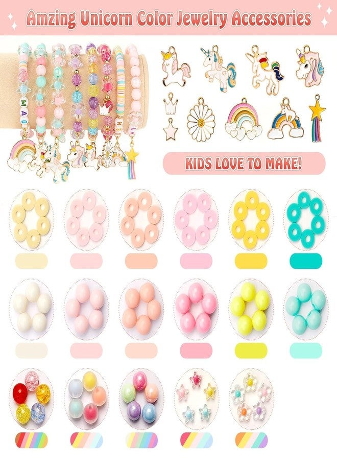 KHAMKARI Clay for Jewellery Making Kit, Kids Girls Macaron Color for Bracelet Making Kids Ages 6-12, Letter Beads with Unicorn Pendants , Letter with Unicornn Pendants, Crystal Star Flower Hair Set for DIY Jewelry Crafts (Unicorn) - Image 5
