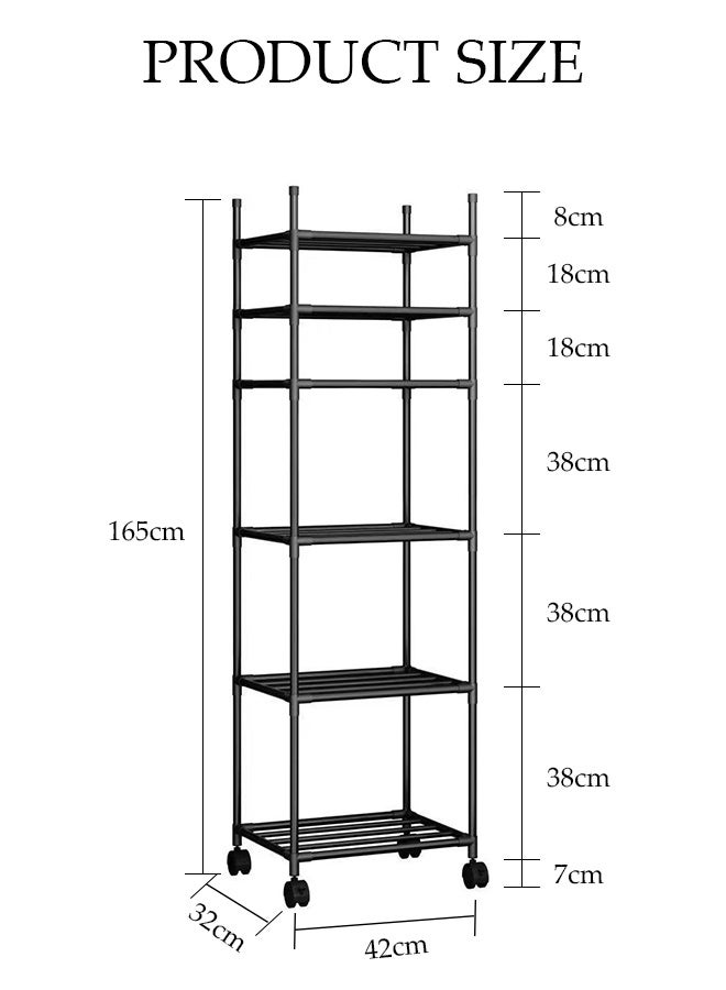DUNISO Tier Thickened Storage Rack with Wheels,Metal Kitchen Shelving Unit,Large Capacity Shelves, Multifunctional Storage Shelves Organizer suitable for Kitchen, Closet, Bathroom, Laundry(Black) - Image 2