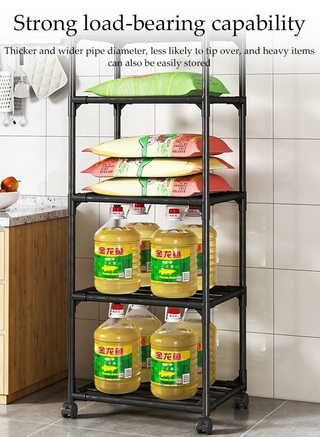 DUNISO Tier Thickened Storage Rack with Wheels,Metal Kitchen Shelving Unit,Large Capacity Shelves, Multifunctional Storage Shelves Organizer suitable for Kitchen, Closet, Bathroom, Laundry(Black) - Image 5