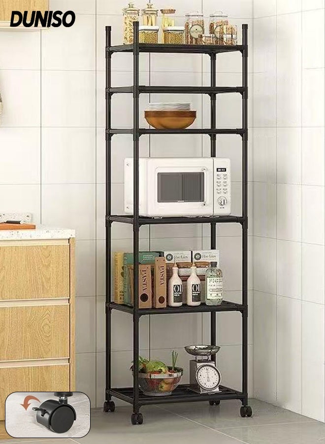 DUNISO Tier Thickened Storage Rack with Wheels,Metal Kitchen Shelving Unit,Large Capacity Shelves, Multifunctional Storage Shelves Organizer suitable for Kitchen, Closet, Bathroom, Laundry(Black) - Image 1