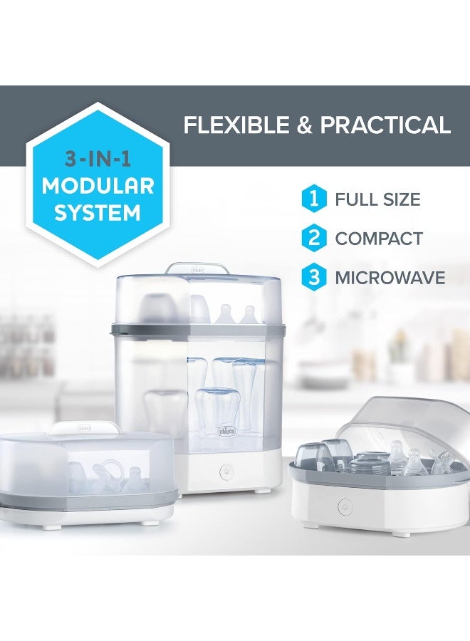 Chicco جهاز تعقيم بخاري كهربائي 3 في 1 من شيكو للزجاجات، ملحقات التغذية، وأكثر | يقضي على 99.9% من الجراثيم | 3 تكوينات | إيقاف تلقائي وتشغيل هادئ - Image 3