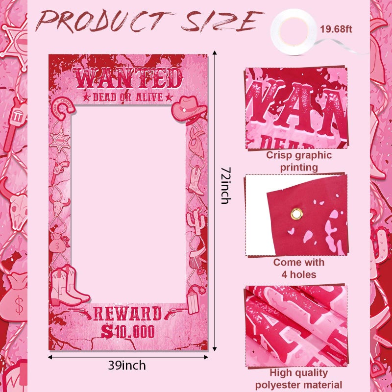 Sanixin Cowgirl Party Decorations Pink Western Photo Booth Wanted Poster Photo Prop Photos Frame Banner for Wild West Birthday Decoration Supplies (Pink) - Image 2