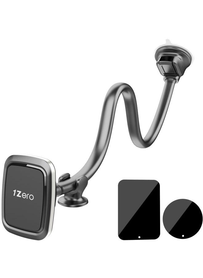1Zero Magnetic Phone Car Mount [14-Inch Gooseneck Long Arm Extension], 1Zero Universal Windshield Dashboard Industrial-Strength Suction Cup Car Phone Holder with 6 Strong Magnets, for All Cell Phones iPhone  - Image 1