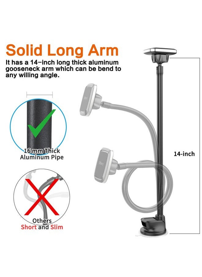 1Zero Magnetic Phone Car Mount [14-Inch Gooseneck Long Arm Extension], 1Zero Universal Windshield Dashboard Industrial-Strength Suction Cup Car Phone Holder with 6 Strong Magnets, for All Cell Phones iPhone  - Image 4