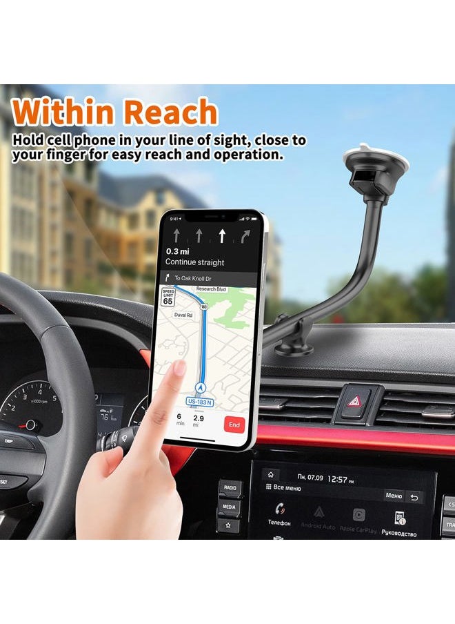 1Zero Magnetic Phone Car Mount [14-Inch Gooseneck Long Arm Extension], 1Zero Universal Windshield Dashboard Industrial-Strength Suction Cup Car Phone Holder with 6 Strong Magnets, for All Cell Phones iPhone  - Image 2