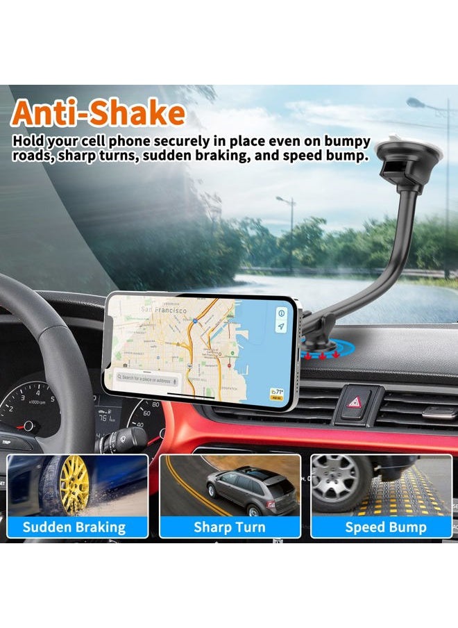1Zero Magnetic Phone Car Mount [14-Inch Gooseneck Long Arm Extension], 1Zero Universal Windshield Dashboard Industrial-Strength Suction Cup Car Phone Holder with 6 Strong Magnets, for All Cell Phones iPhone  - Image 3