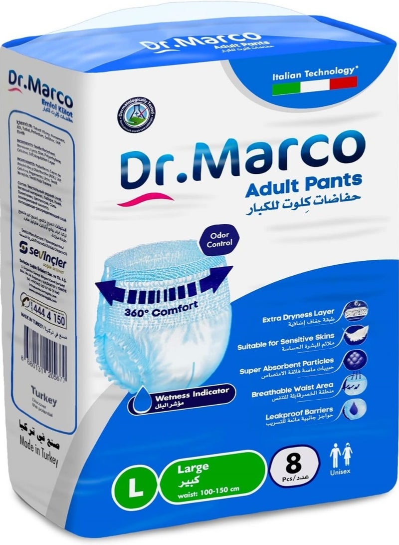 Dr. Marco Adult Culotte Diaper, Size Large, 8 Count Turkish made Pants with Wetness Indicator, Italian Technology - Image 1