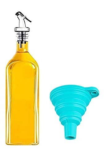 Glass Oil Dispenser Bottle Pack of 1 with Silicon Rubber Funnel 1 Litre