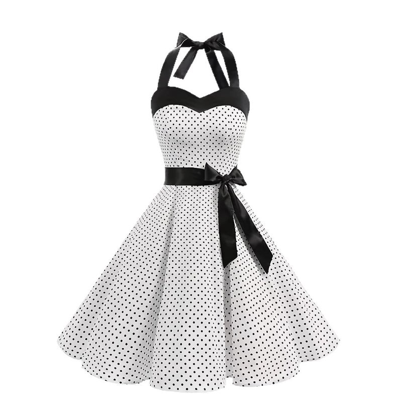 Polka Dot Halter Neck Dress with Belt - Image 5