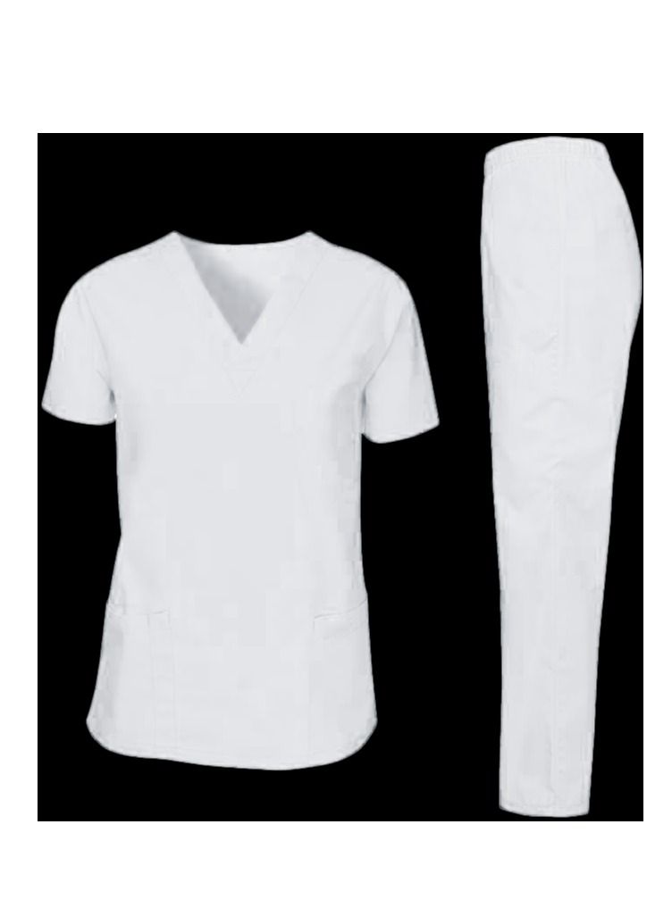 Scrubs Medical Uniform Top and Pants White Nurse Suit Set