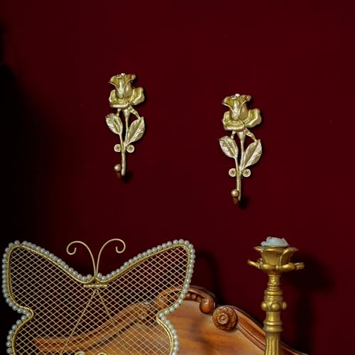 SOFFEE DESIGN 2pcs Golden Single Hooks 3D Rose Flower Retro Ornate Style for Room Wall Decoration, Coat Hat Scarf Hanging Hanger Entry Heavy Hooks Home Decor - Image 3