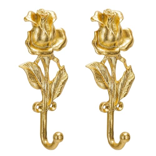 SOFFEE DESIGN 2pcs Golden Single Hooks 3D Rose Flower Retro Ornate Style for Room Wall Decoration, Coat Hat Scarf Hanging Hanger Entry Heavy Hooks Home Decor - Image 5