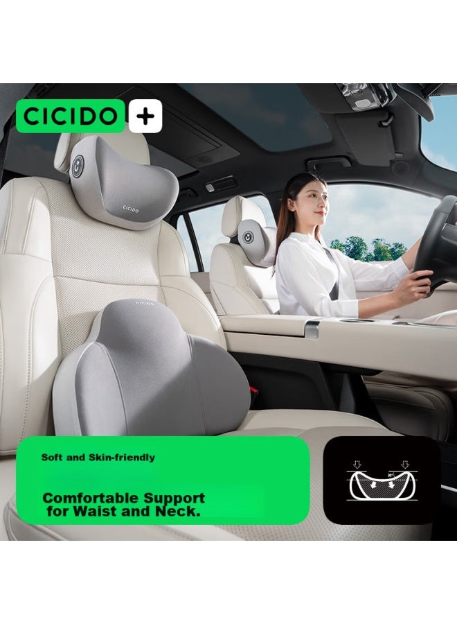 Cicido Car Headrest And Lumbar Support Set, Neck Pillow, Seat Cushion, For Mercedes-benz, Audi, Tesla, Gray, No.176 - Image 1