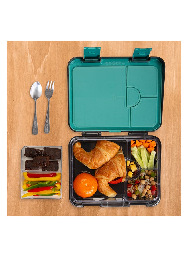 Eazy Kids - Personalized 6 & 4 Convertible Bento Lunch Box w / Steel Spoon & Fork Set and Alphabets Sticker - Gamer - Image 5