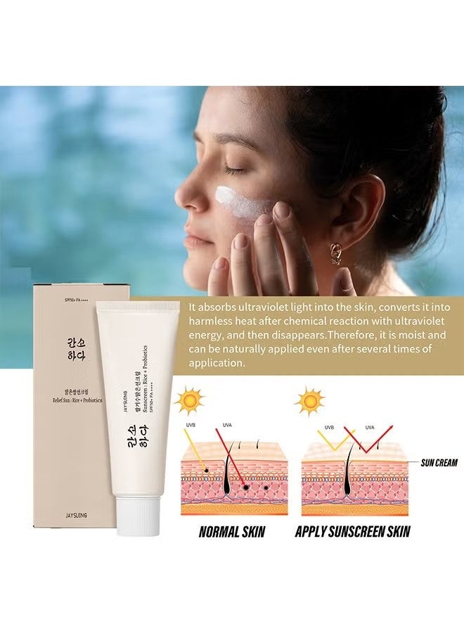 Jaysuing Rice Probiotics SPF50+ PA++++ 50ml Facial sunscreen, Have an Ultra Lightn and Non Greasy Texture, Suitable Under Makeup With Long Lasting Dry Matt Finish and Anti Shine Effect  - Image 2