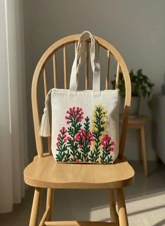 BLENZZA DECO حقيبة كتف وحقيبة يد من قماش الكانفاس القطني الطبيعي من بلينزا ديكو™، مزينة بتطريز عصري، مثالية للنساء، مناسبة للجامعة والتسوق والاستخدام اليومي (16 × 16 بوصة) (التصميم 1) - Image 2