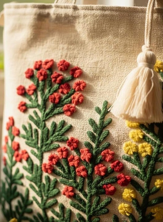 BLENZZA DECO حقيبة كتف وحقيبة يد من قماش الكانفاس القطني الطبيعي من بلينزا ديكو™، مزينة بتطريز عصري، مثالية للنساء، مناسبة للجامعة والتسوق والاستخدام اليومي (16 × 16 بوصة) (التصميم 1) - Image 4