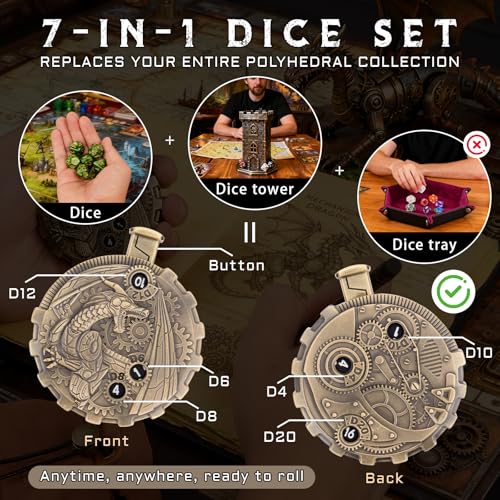 CZYY MinZerTRPG Roulette Dice 30 Steampunk Dragon Spinner Dice for DND 7in1 Metal Tabletop RPG Dice Set with Pouch EDC Gadget Gift for Dice Goblins DM Fantasy Engineers Steampunk Dragon A - Image 5