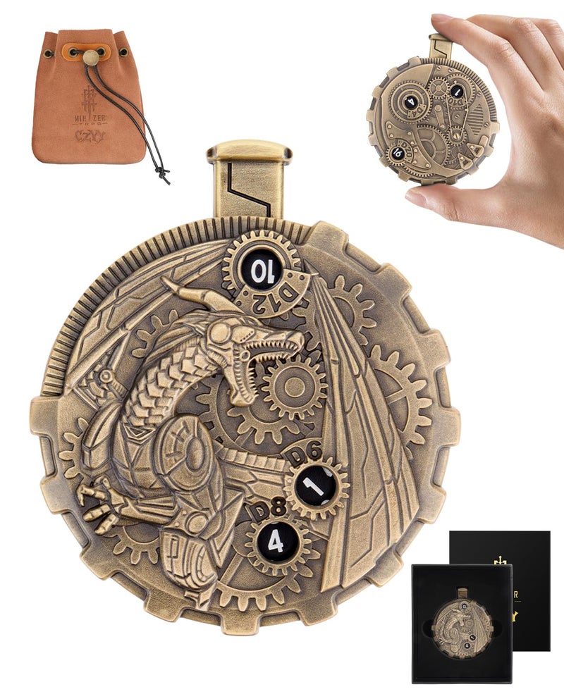 CZYY MinZerTRPG Roulette Dice 30 Steampunk Dragon Spinner Dice for DND 7in1 Metal Tabletop RPG Dice Set with Pouch EDC Gadget Gift for Dice Goblins DM Fantasy Engineers Steampunk Dragon A - Image 3