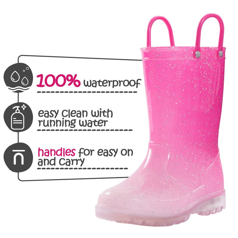 K KomForme Toddler Light Up Rain Boots for Girls Boys Waterproof Rain Boots with Handles Outdoors - Image 2