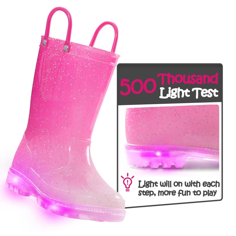 K KomForme Toddler Light Up Rain Boots for Girls Boys Waterproof Rain Boots with Handles Outdoors - Image 3