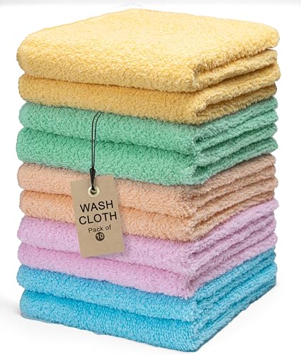 Textila Terry Washcloths – 12x12 Inches – Pack of 10 – Multicolor – Highly Absorbent, Soft Feel and Multipurpose Cotton Wash Cloths for Everyday Use - Image 1