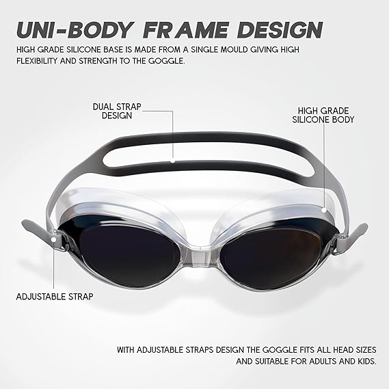 KONEX Anti-Fog UV Protection Swimming Goggles for Men, Women | Wide-Angle Vision with Silicone Comfort & Adjustable Strap | Perfect for Adults & Children (Black) - Image 4