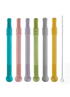 Fu Store Hollow Teether Tube 6 Pack Chew Straw Toy For Infant Toddlers Silicone Tubes Teething Toys For Babies 312 Months Bpa Freefreezabledishwasher And Refrigerator Safe  - Image 1