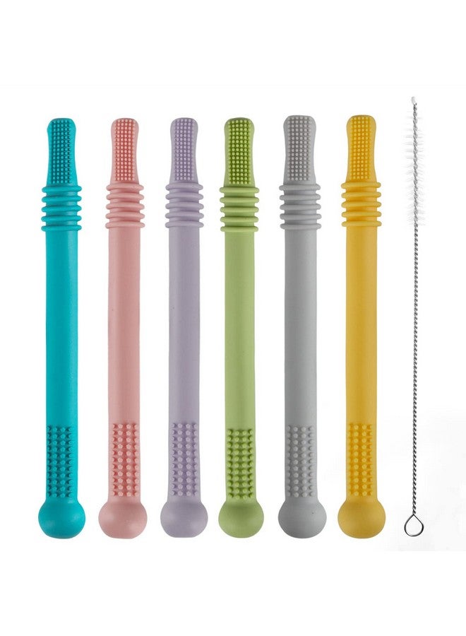 Fu Store Hollow Teether Tube 6 Pack Chew Straw Toy For Infant Toddlers Silicone Tubes Teething Toys For Babies 312 Months Bpa Freefreezabledishwasher And Refrigerator Safe - Image 1