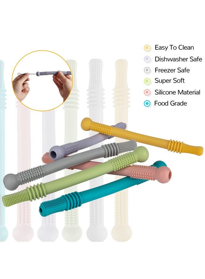 Fu Store Hollow Teether Tube 6 Pack Chew Straw Toy For Infant Toddlers Silicone Tubes Teething Toys For Babies 312 Months Bpa Freefreezabledishwasher And Refrigerator Safe - Image 3
