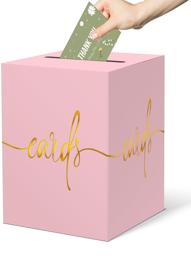 CINSOEN Light Pink Card Box with Gold Foil Design, Paperboard Card Box for Birthday Wedding Party Graduation Retirement Anniversary Valentine's Day & Baby Showers, Raffle or Money Box - Image 1