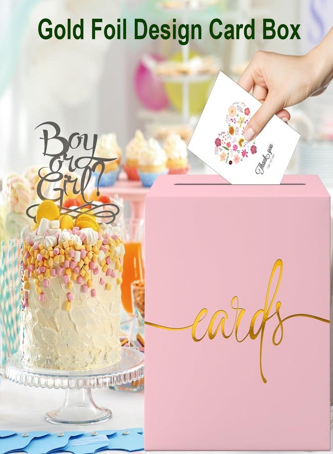 CINSOEN Light Pink Card Box with Gold Foil Design, Paperboard Card Box for Birthday Wedding Party Graduation Retirement Anniversary Valentine's Day & Baby Showers, Raffle or Money Box - Image 4