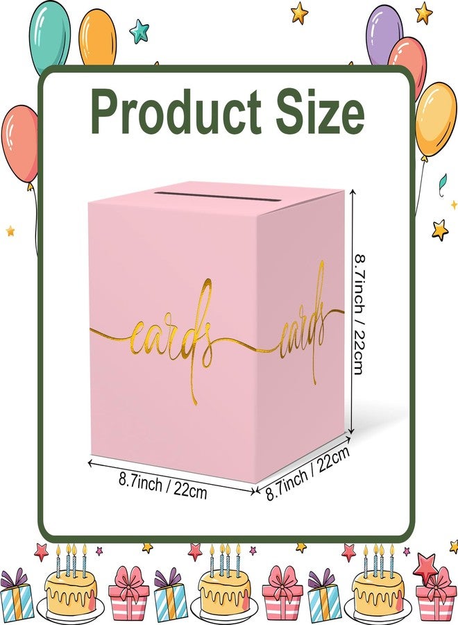 CINSOEN Light Pink Card Box with Gold Foil Design, Paperboard Card Box for Birthday Wedding Party Graduation Retirement Anniversary Valentine's Day & Baby Showers, Raffle or Money Box - Image 3