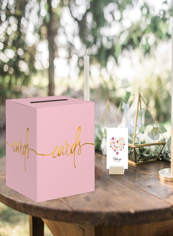 CINSOEN Light Pink Card Box with Gold Foil Design, Paperboard Card Box for Birthday Wedding Party Graduation Retirement Anniversary Valentine's Day & Baby Showers, Raffle or Money Box - Image 2