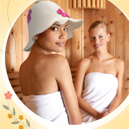 JaGely Flowers Sauna Hat Wool Banya Hat for Women Men White Sauna Cap Sauna Accessories Protect Your Head from Heat - Image 5