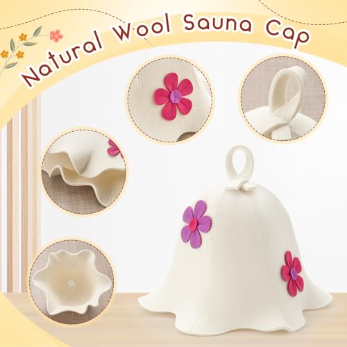 JaGely Flowers Sauna Hat Wool Banya Hat for Women Men White Sauna Cap Sauna Accessories Protect Your Head from Heat - Image 2