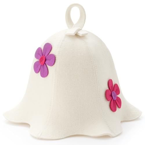 JaGely Flowers Sauna Hat Wool Banya Hat for Women Men White Sauna Cap Sauna Accessories Protect Your Head from Heat - Image 1
