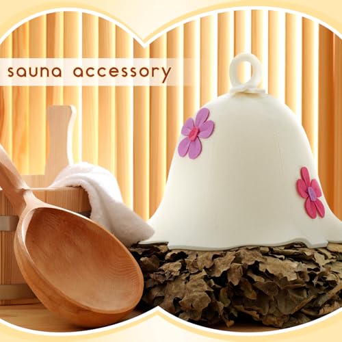 JaGely Flowers Sauna Hat Wool Banya Hat for Women Men White Sauna Cap Sauna Accessories Protect Your Head from Heat - Image 3