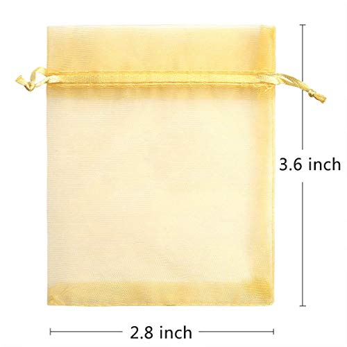 Akstore 100Pcs 28x367x9cm Sheer Drawstring Organza Jewelry Pouches Wedding Party Christmas Favor Gift Bags Golden - Image 5