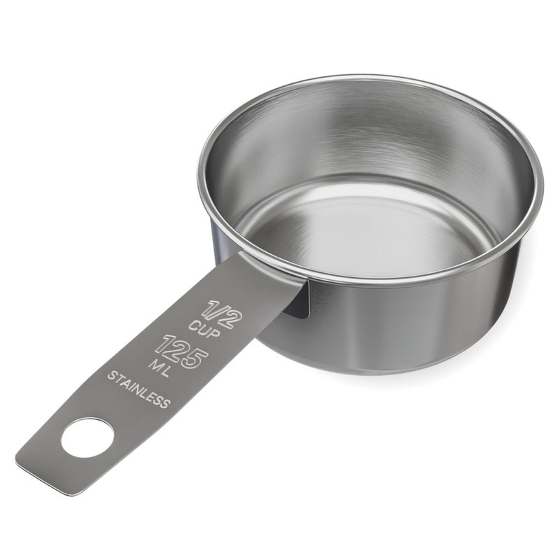 Knupp Co. 1/2 Cup Stainless Steel Measuring Cup | Sturdy Metal 125 ml | 125 cc | 4 oz | Single Cup for Wet and Dry Ingredients | Great for use as 1/2 Cup Dog Food Scoop - 1 PK - Image 1