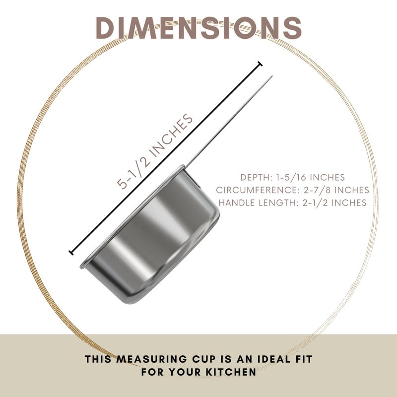 Knupp Co. 1/2 Cup Stainless Steel Measuring Cup | Sturdy Metal 125 ml | 125 cc | 4 oz | Single Cup for Wet and Dry Ingredients | Great for use as 1/2 Cup Dog Food Scoop - 1 PK - Image 3