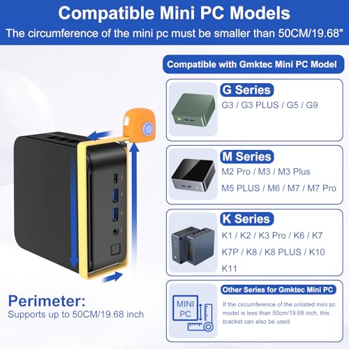 Bedycoon Mini PC Mount for GMKtec, Wall and VESA Mount for GMKtec G3/PLUS, G5, G9, M2 Pro, M3/Plus, M5 PLUS, M6, M7/ Pro, K1, K2, K3 Pro, K6, K7, K7P, K8/ PLUS, K10, K11 Adjustable Mini PC Mount with Screws - Image 2