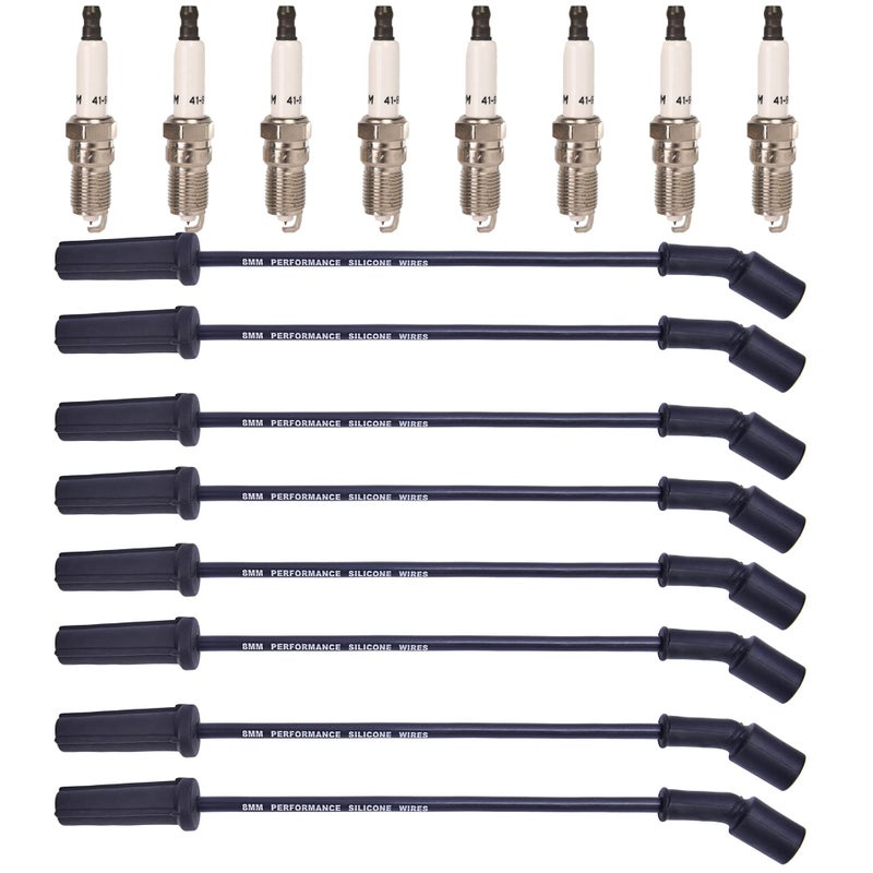 Spark Plug Wires Set 9748HH 80mm Black 41962 Spark Plugs Compatible with Cadillac Escalade Chevy Silverado Suburban Tahoe GMC Sierra Yukon 16Pack