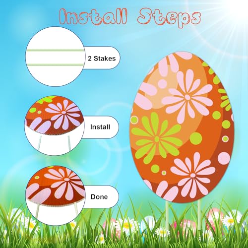 CiniQy 10 PCS Outdoor Easter Egg Decorations for Yard Lawn Patio Walkway, PP Safe Material Large Colorful Easter Egg Hunt Sign with Stakes, Waterproof Outside Decor Cardboard, Easy to Install Party Supplies - Image 5