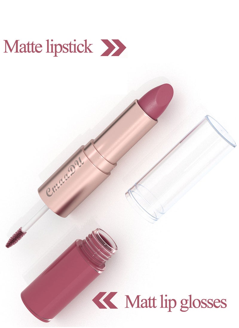 CmaaDu - 3 Pcs 2 in 1 Lipstick and Lip Gloss Set Matte Velvet Double Headed Waterproof Non Stick Cup Long Lasting High Pigment Lip Makeup for Women - Image 1