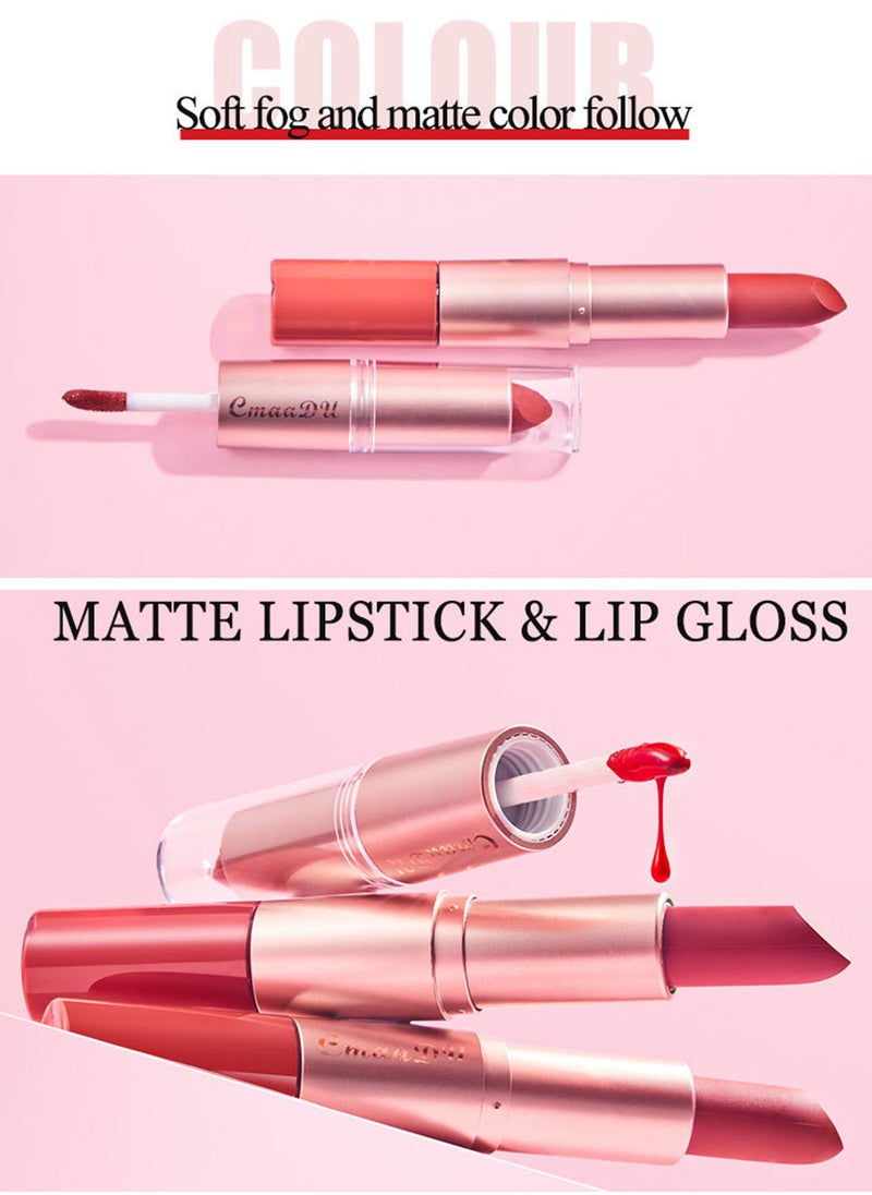 CmaaDu - 3 Pcs 2 in 1 Lipstick and Lip Gloss Set Matte Velvet Double Headed Waterproof Non Stick Cup Long Lasting High Pigment Lip Makeup for Women - Image 1